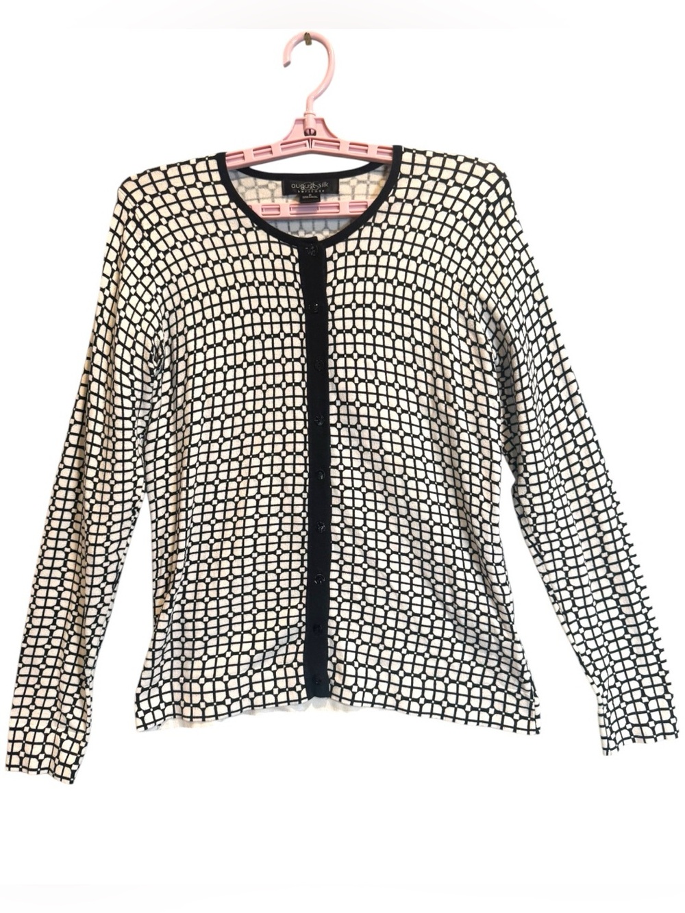 August Silk Heritage Women's Cardigan Sweater Black White Lightweight Classic M
